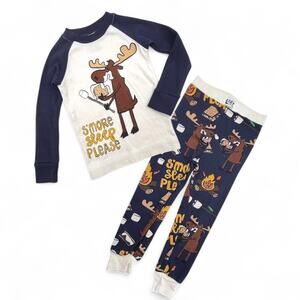 Lazy One Toddler 2T Pajama Set Moose S'more Sleep Please Cozy Cabin Rustic Blue